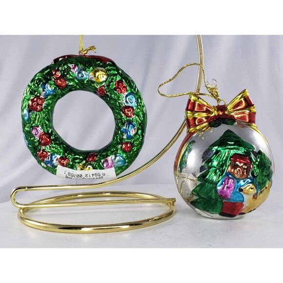 Metal Christmas Ornament Wreath Bear Deer Bulb Lot of 2 Jansound - Picture 1 of 9